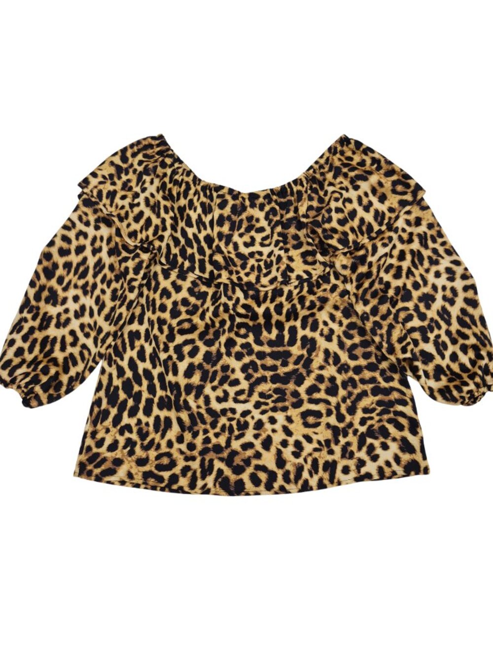 Vince Camuto Sz Small Leopard Print Top Off Shoulder Ruffle Neck Balloon Sleeve